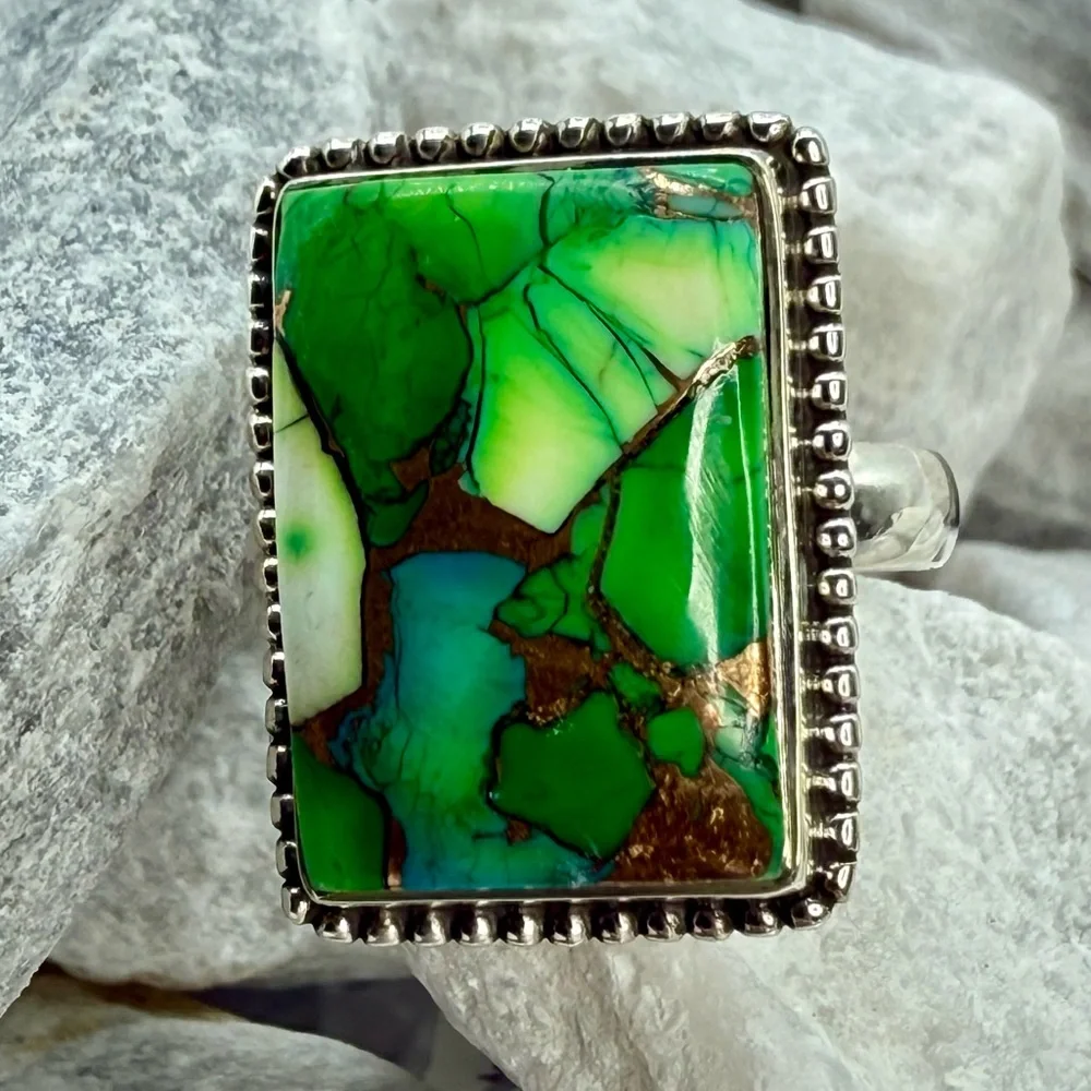 NWT Sterling Silver Peacock Dahlia Turquoise Statement Ring Size 9